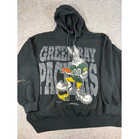 Vintage Green Bay Packers NFL Looney Tunes Bugs Bunny Hoodie Mens XL Sportswear - Picture 1 of 8